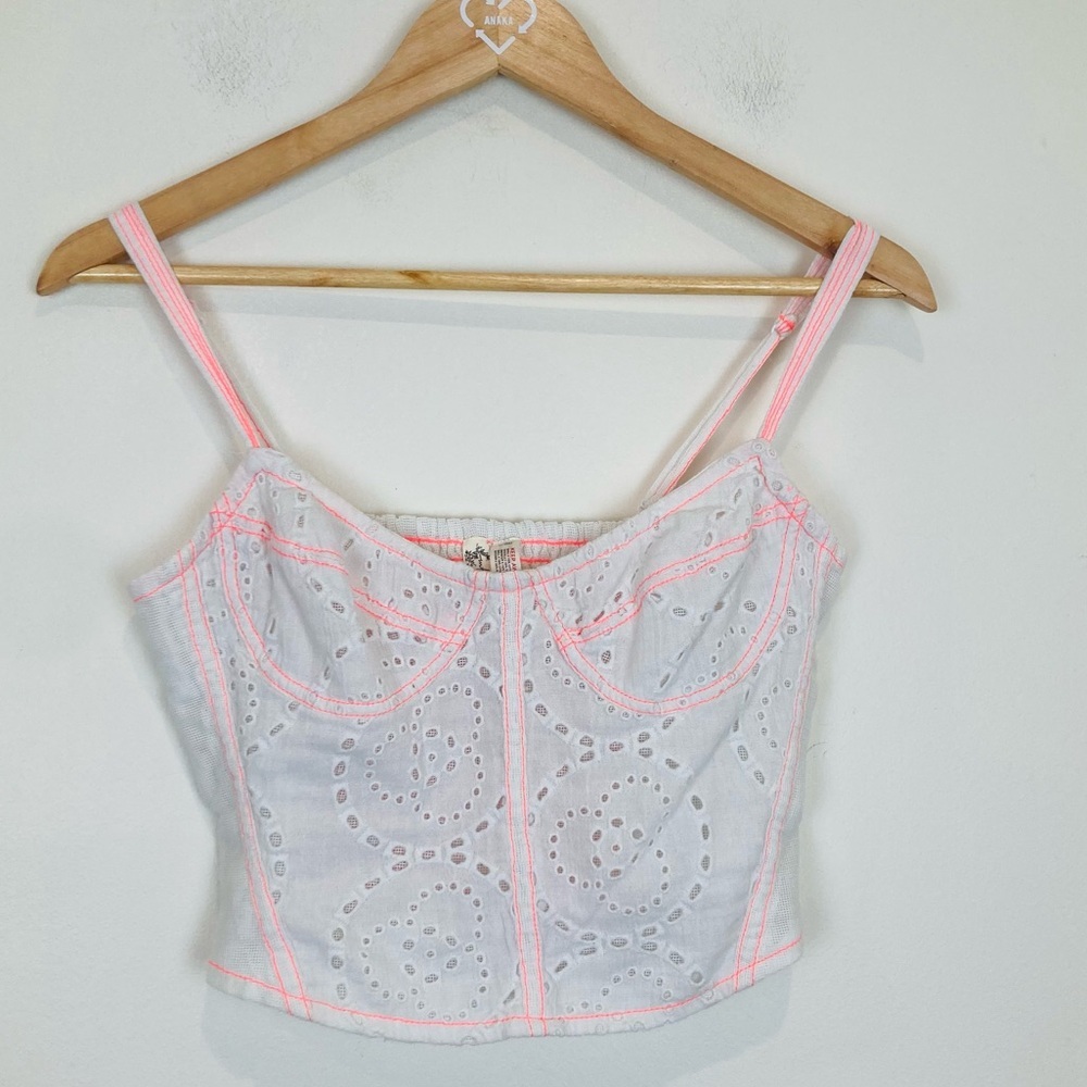 Intimately Free People white eyelet with bright pink stitching corset crop top S - Picture 1 of 5